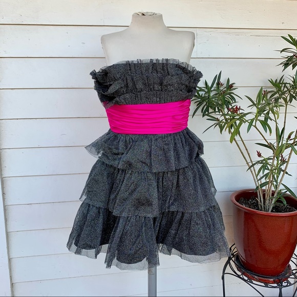 Vintage Betsey Johnson 90 2000 y2K ruffle glitter silk Full Tiered cupcake dress - Picture 3 of 17